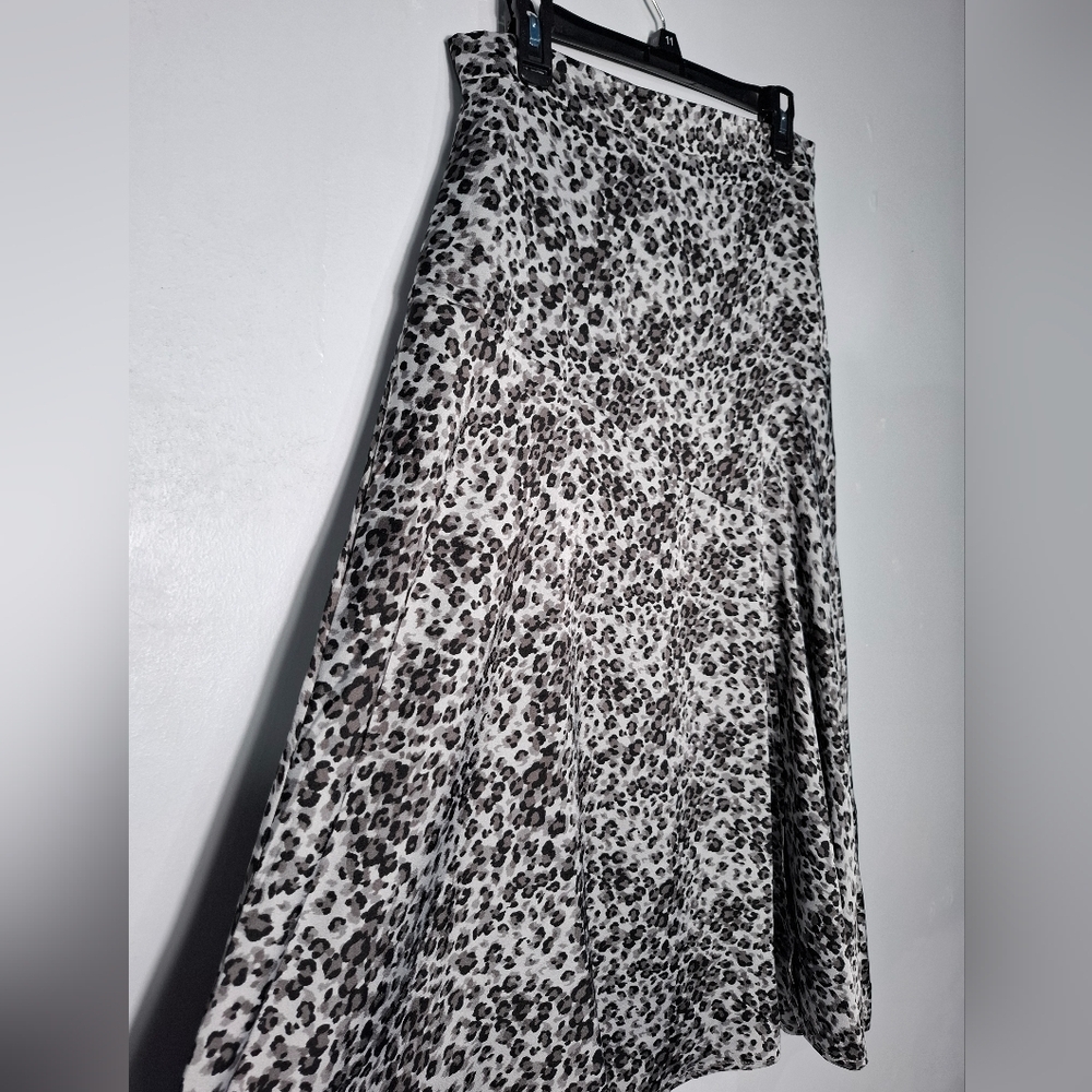 Status by Chenault Women Leopard Animal Print A-Line Slit Midi Skirt L Feminine - Picture 5 of 15